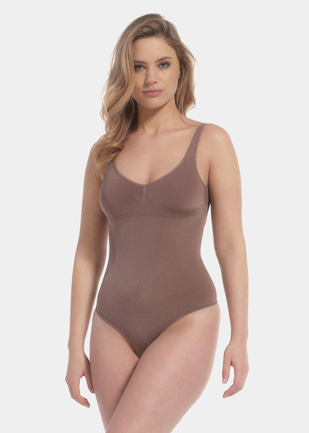 Magic Bodyfashion low back contour shaping bodysuit with shorts detail in  cappuccino